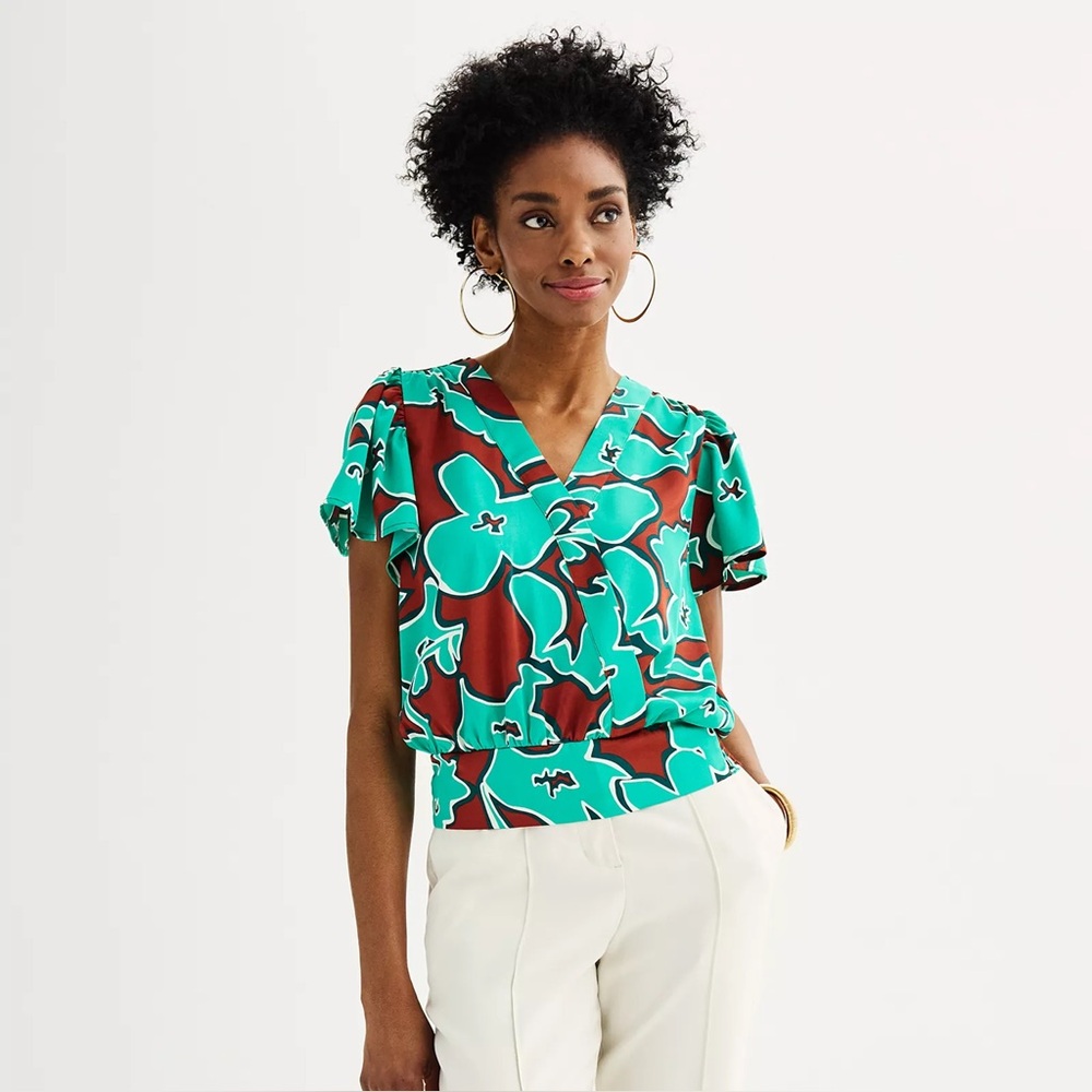 Nine West Floral V-Neck Blouse